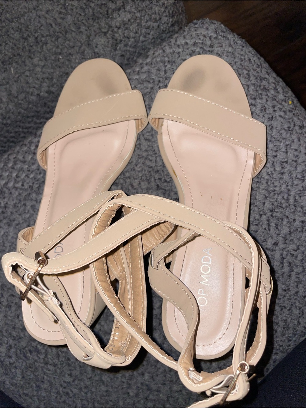 TOP Moda Beige Strappy Ankle-Wrap Sandals